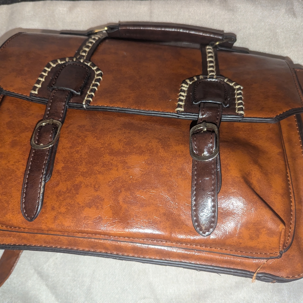 EUC Brown Leather Satchel with Stitching